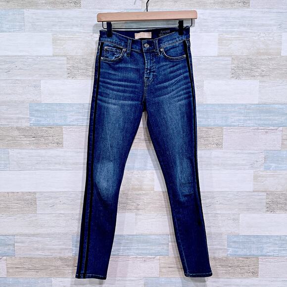7 For All Mankind B(air) Skinny Jeans Dark Wash High Rise Velvet Trim Womens 24 - Picture 1 of 8